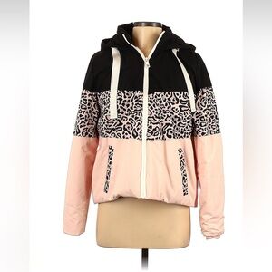 Splash Colorblock Leopard Print Puffer Jacket Pink Black Size 10